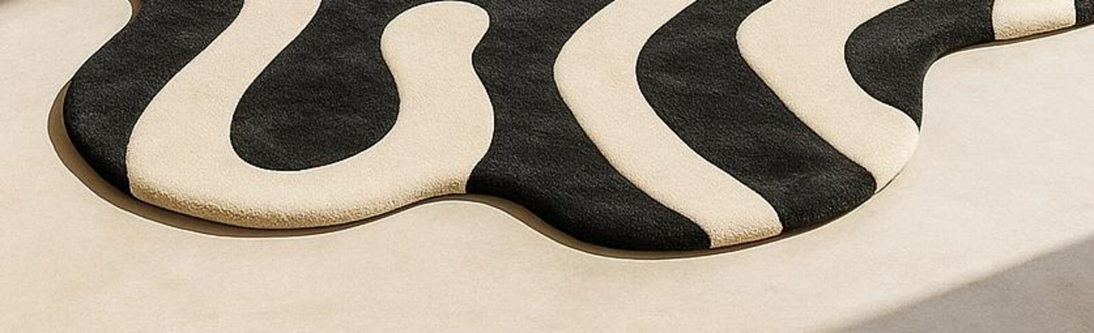 6×9|7×10 Hand Tufted New Zealand Wool Wavy Rug: Black & Cream Abstract Carpet