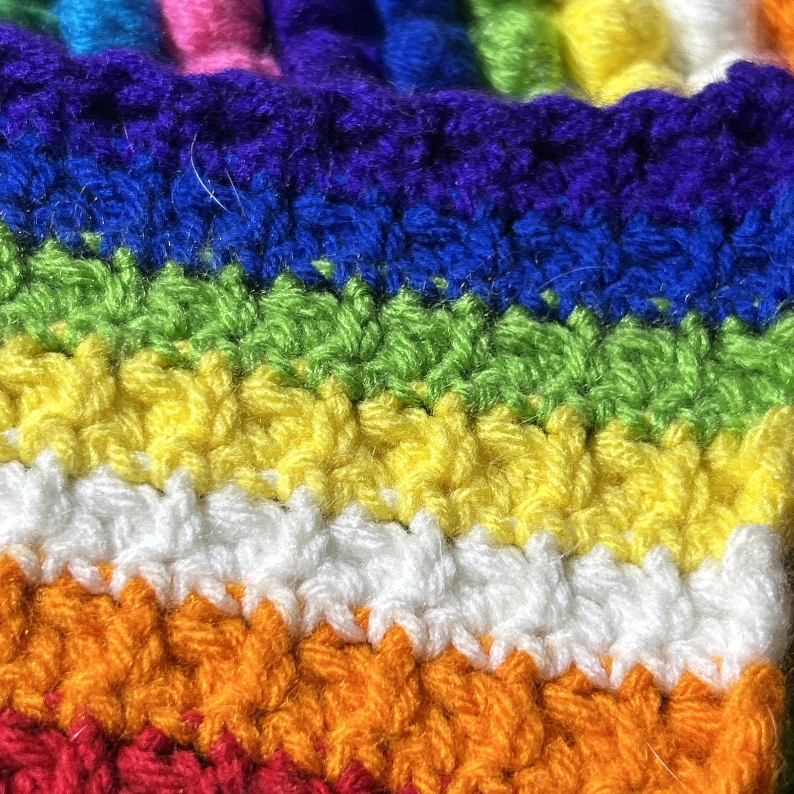 Vintage Crochet Rug Tight Knit Handmade Rainbow Stripe 24” X 29” Boho Homemaking