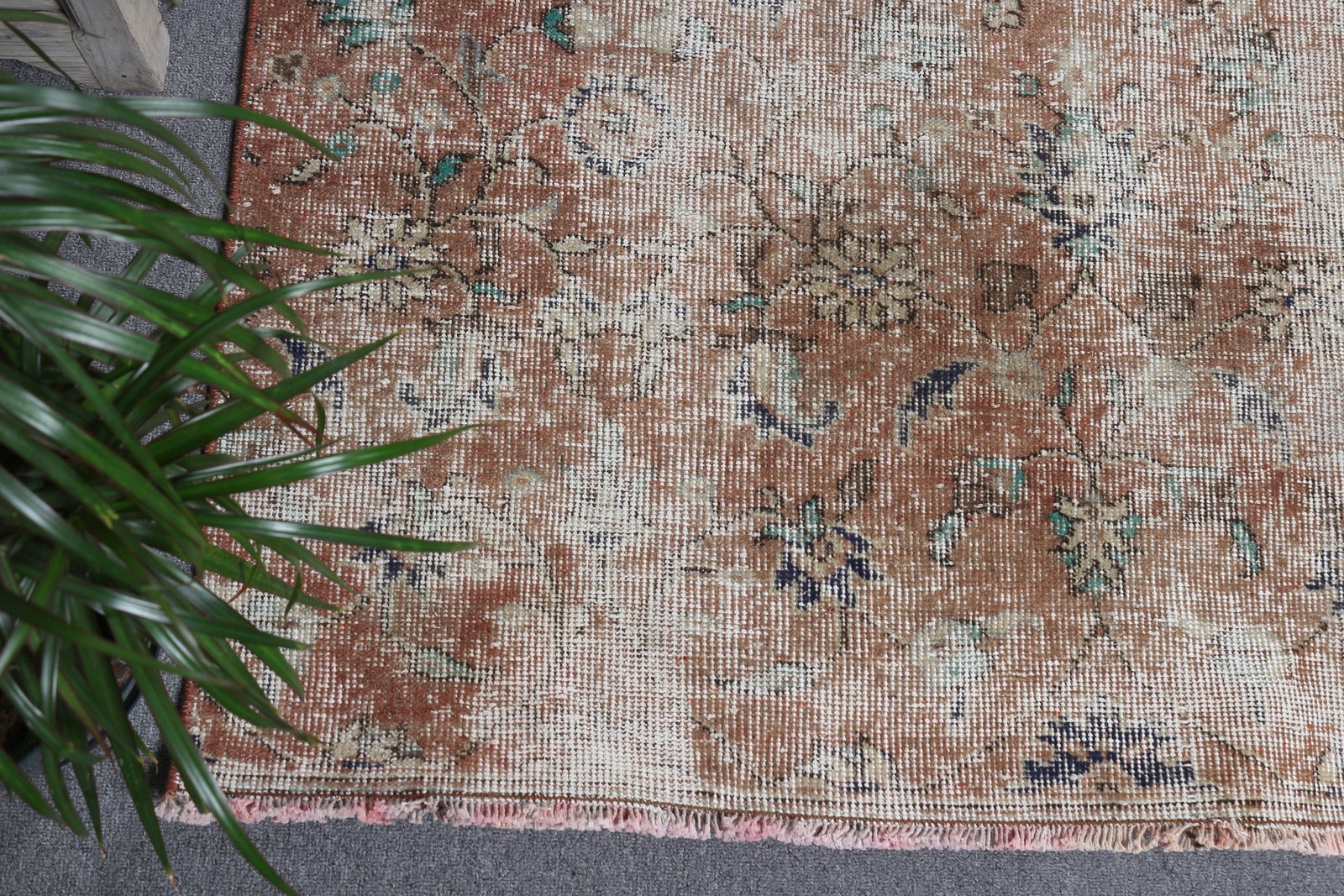 4,2×7,3 ft Rug, Turkish Vintage Rug, Brown Wool Rug