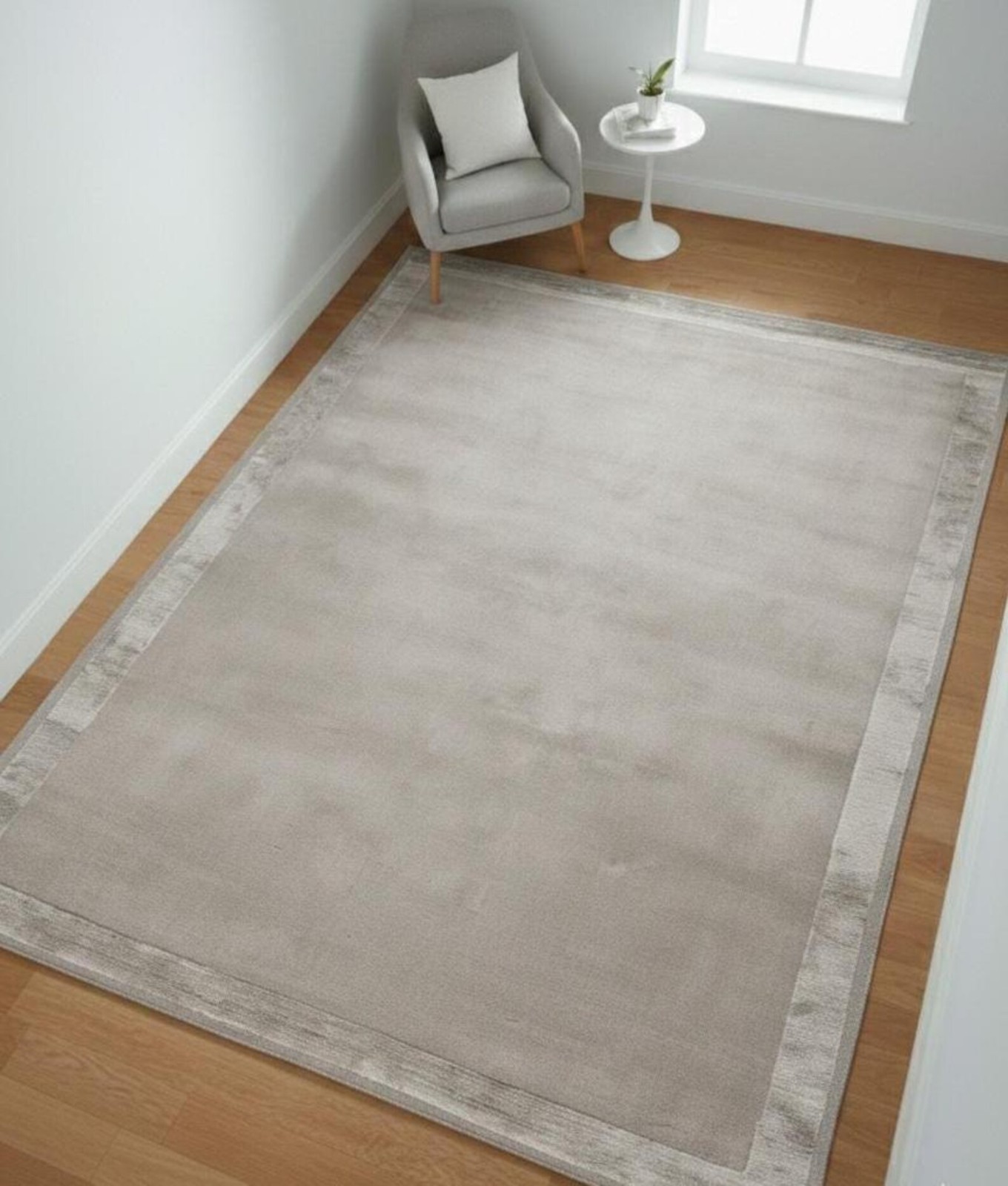 Hand Tufted Wool and Viscose Area Rug, Modern Bordered Soft Carpet, Minimalist