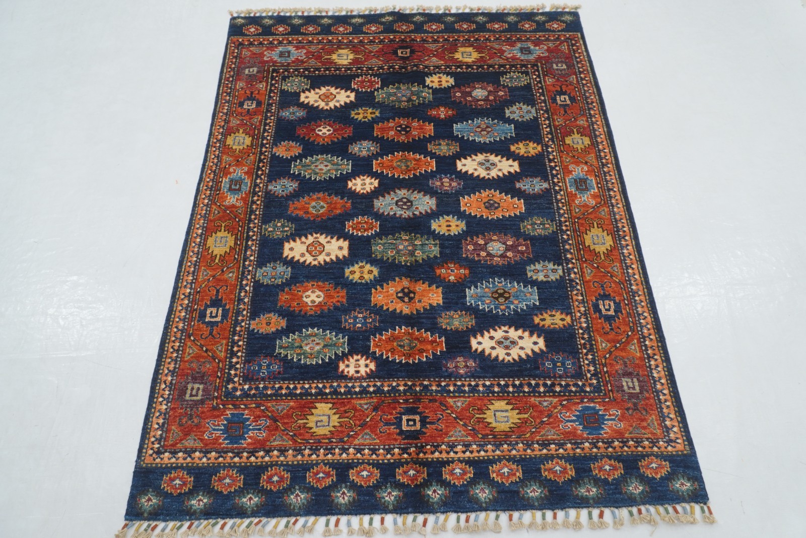 4×6 ft Navy Blue Ersari Afghan Hand Knotted Wool Oriental Area Rug