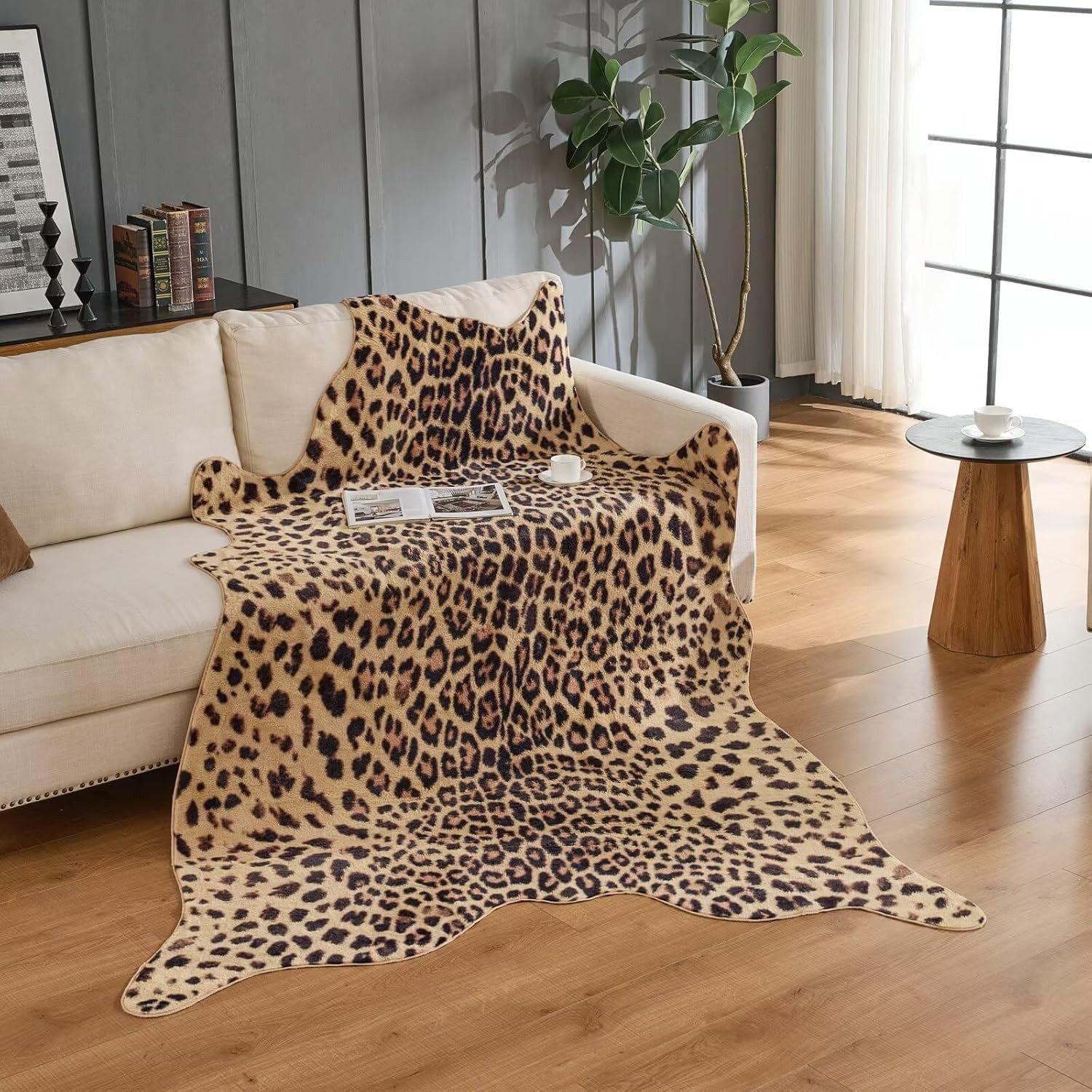 Leopard Rug,Luxury Faux Fur Leopard Print Area Rug,Animal Print Carpet Home D…