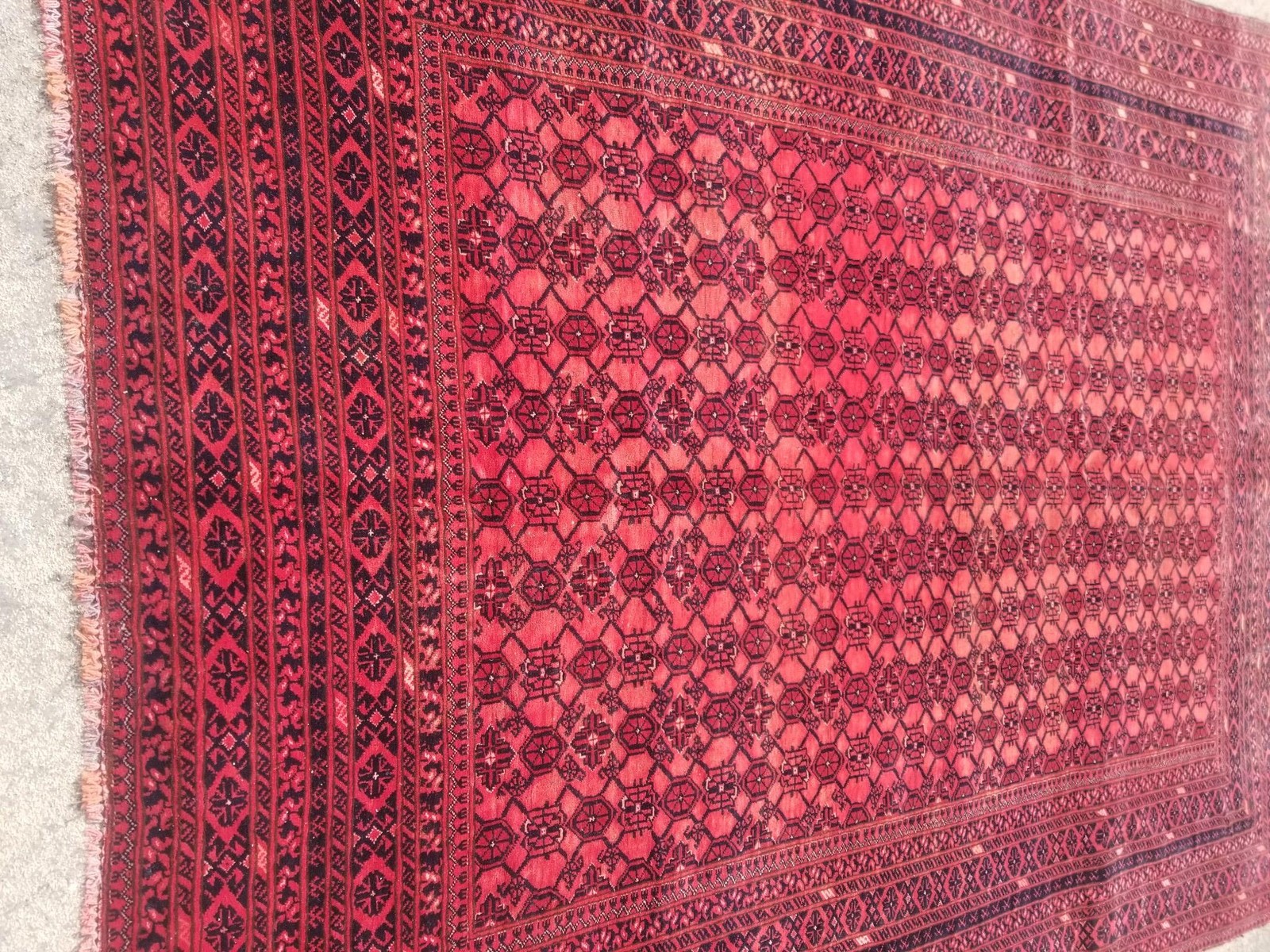 Distressed Vintage Traditional Handmade Afghan Tribal Wool Rug 7.8 x 6.3 ft