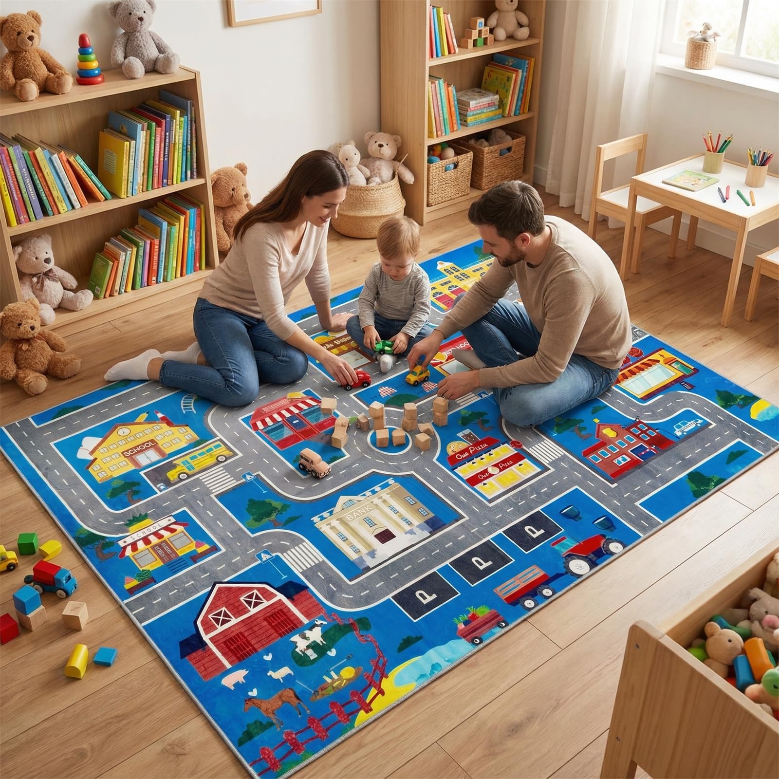 Play Mat Kids Rug for Boys and Girls, 31x47in Non-Slip Playroom Rug Car Rugs