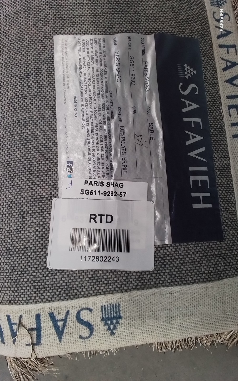 SABLE 5′-0″ x 7′-0″ Back Stain Rug, Reduced Price 1172802243 SG511-9292-57
