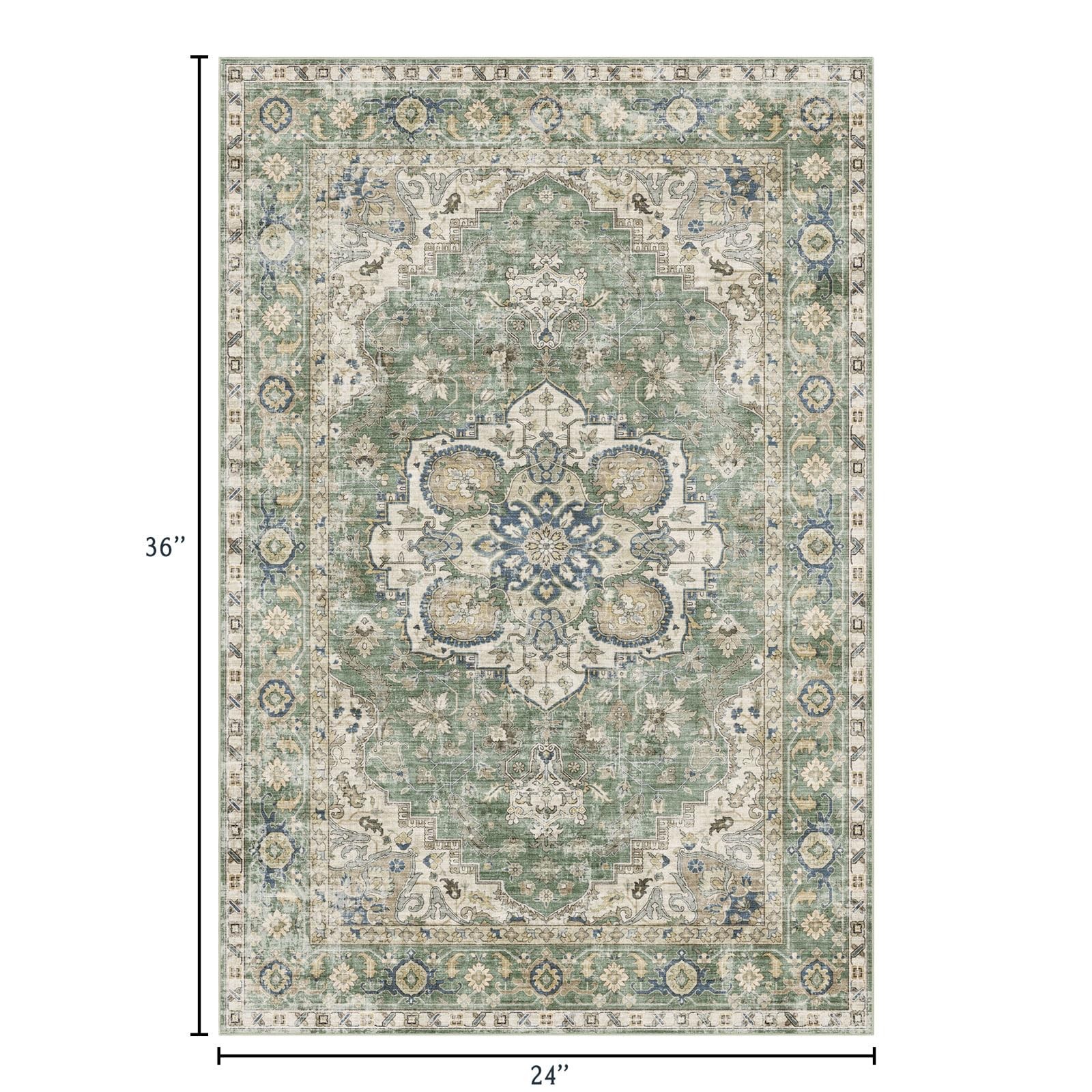 2×3 Rugs for Entryway – Washable Doormat Ultra-Thin Sage Green Vintage Orient…