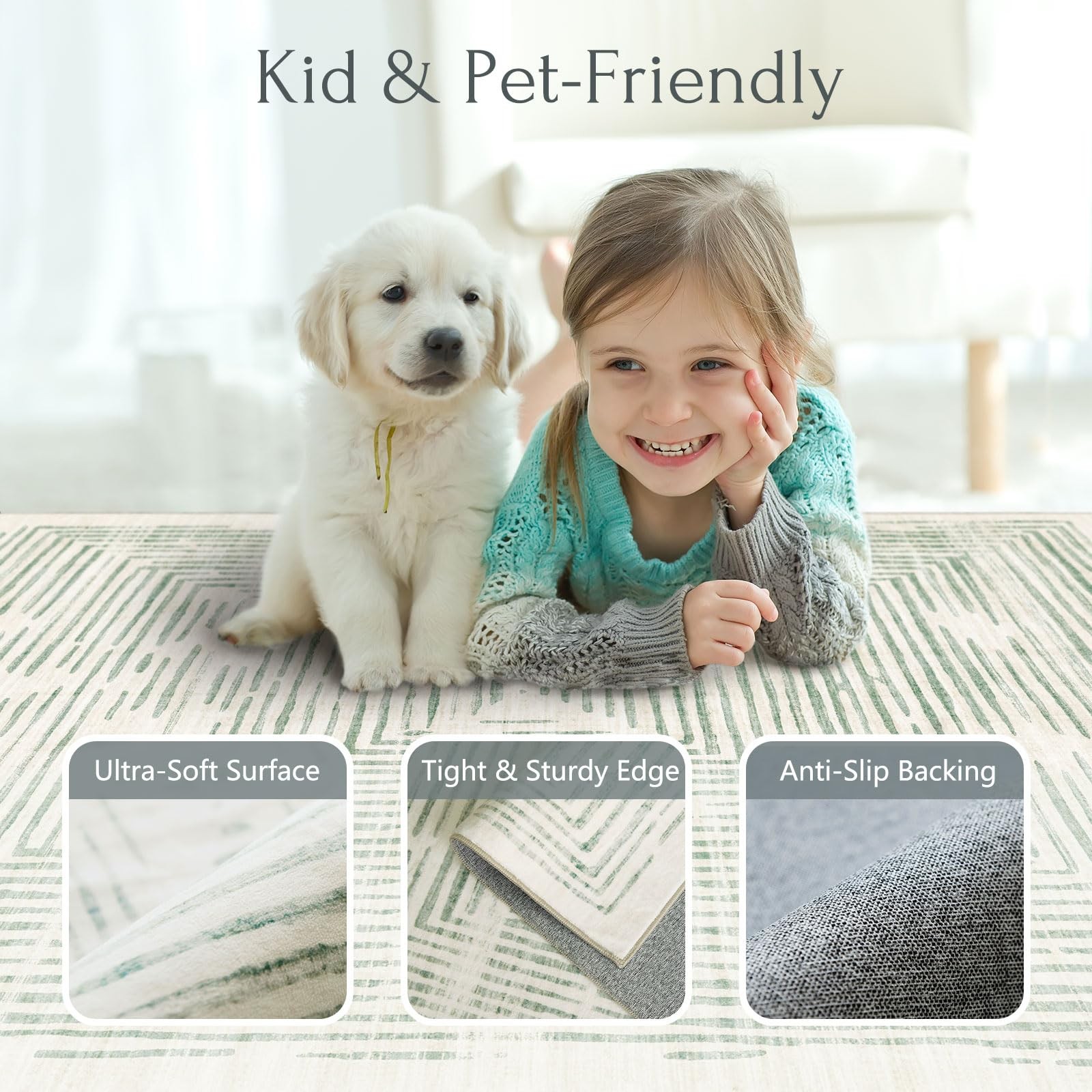 BLISSA 4×6 Washable Area Rug – Soft Modern Throw Rugs for Living Room Non-Slip U