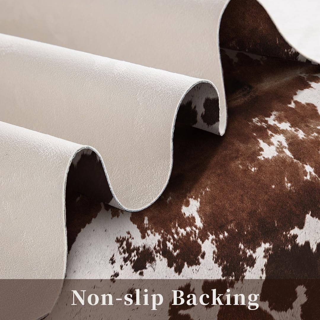 Versatile 4.6×5.2ft Faux Cowhide Rug – Stylish Cow Print for Cozy Spaces