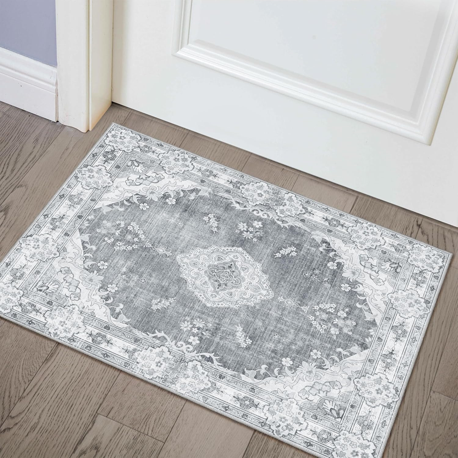 Pink Rug 3X5 Washable,Boho Area Rugs Small Non Slip Low-Pile Floral | Machine Wa