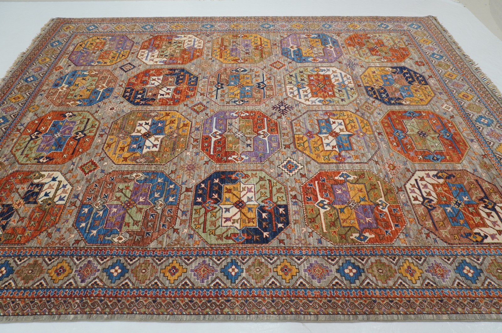 8 x 10 ft Taupe Gray Ersari Afghan Hand Knotted Veg dyes Wool Tribal Area Rug