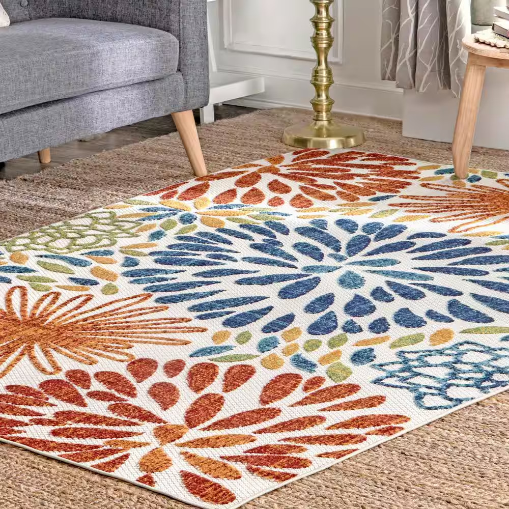 Irina Modern Bohemian Floret Multi 5 Ft. X 8 Ft. Indoor/Outdoor Patio/Living Roo