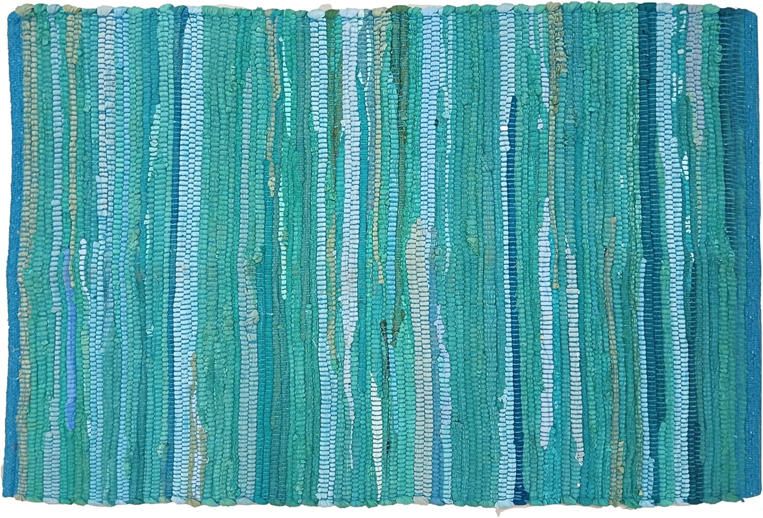 Reversible 100% Cotton Chindi Rag Rug 2’X3′ – Teal Boho Farmhouse Decor