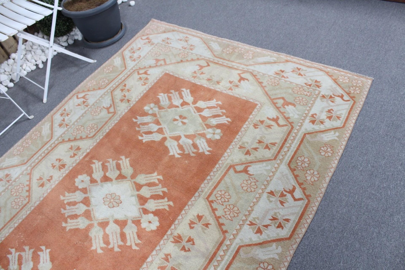 5,1×7,9 ft Rug, Large Turkish Rug, Beige Bordered Rug