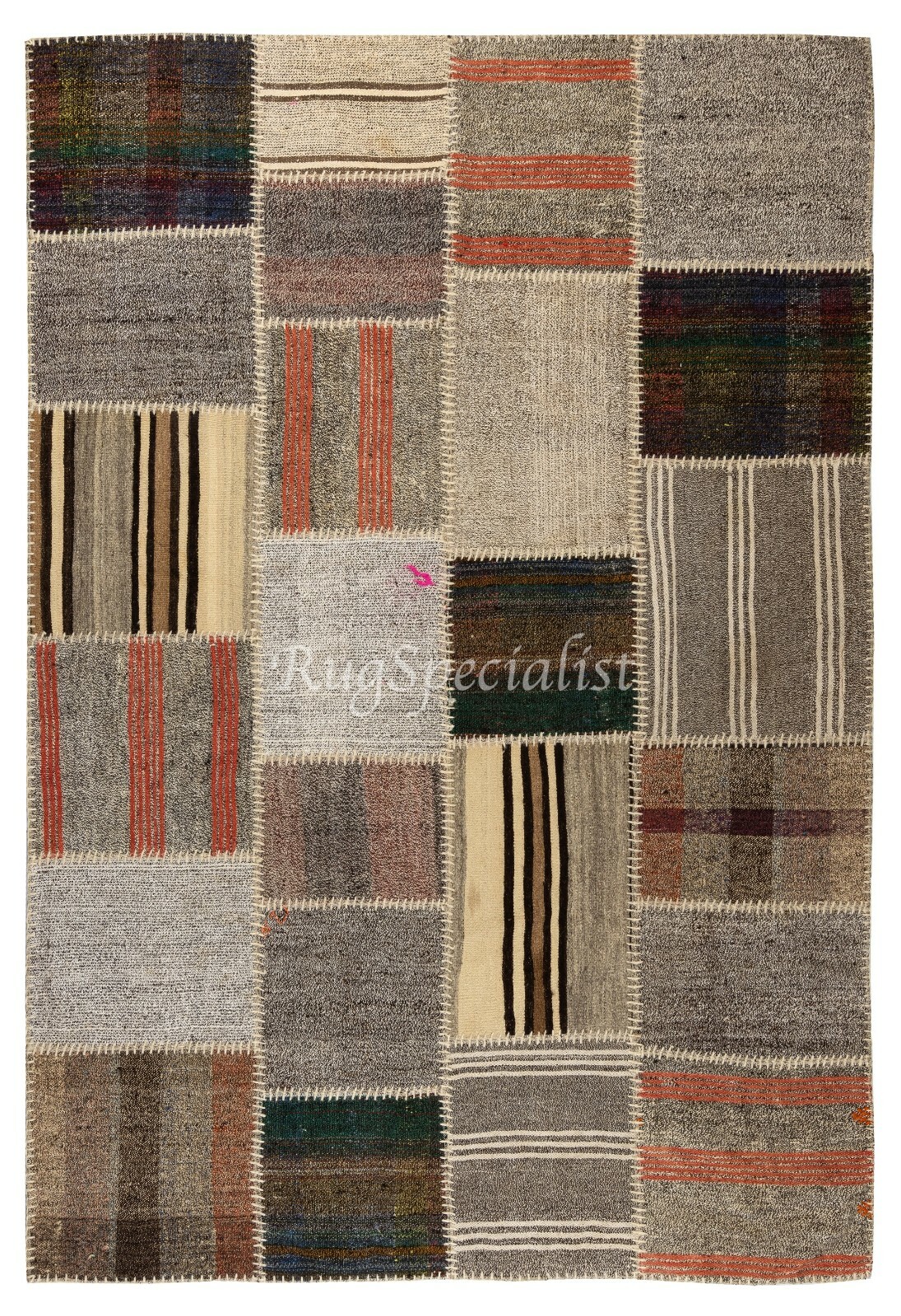 5.8×8.4 Ft Hand-Made Anatolian Patchwork Kilim Rug ‘Flat-Weave’