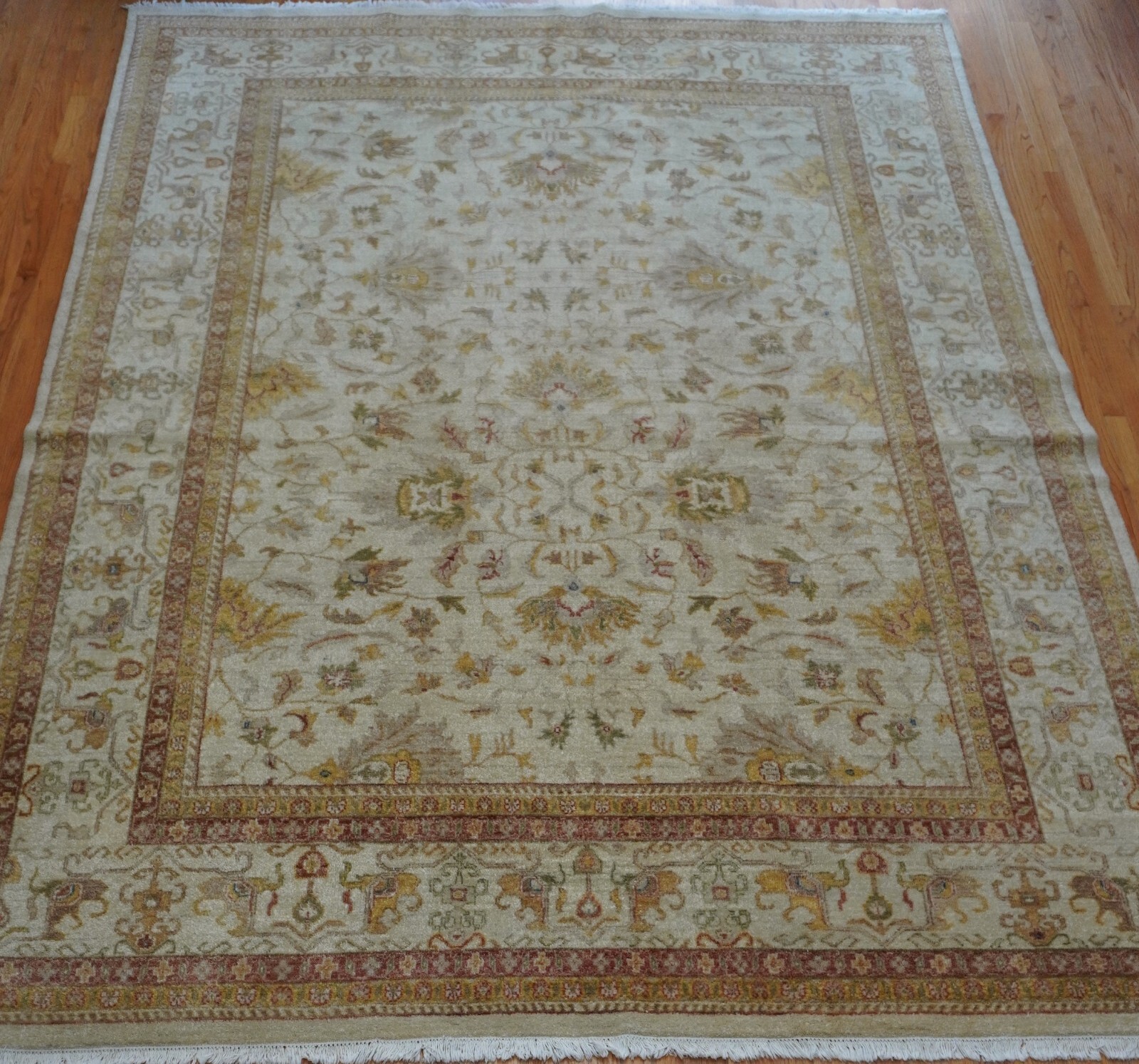 Oushak Agra Style Hand Knotted Wool 8’4″ x 11’9″ Beige Tan Ivory Oriental rug