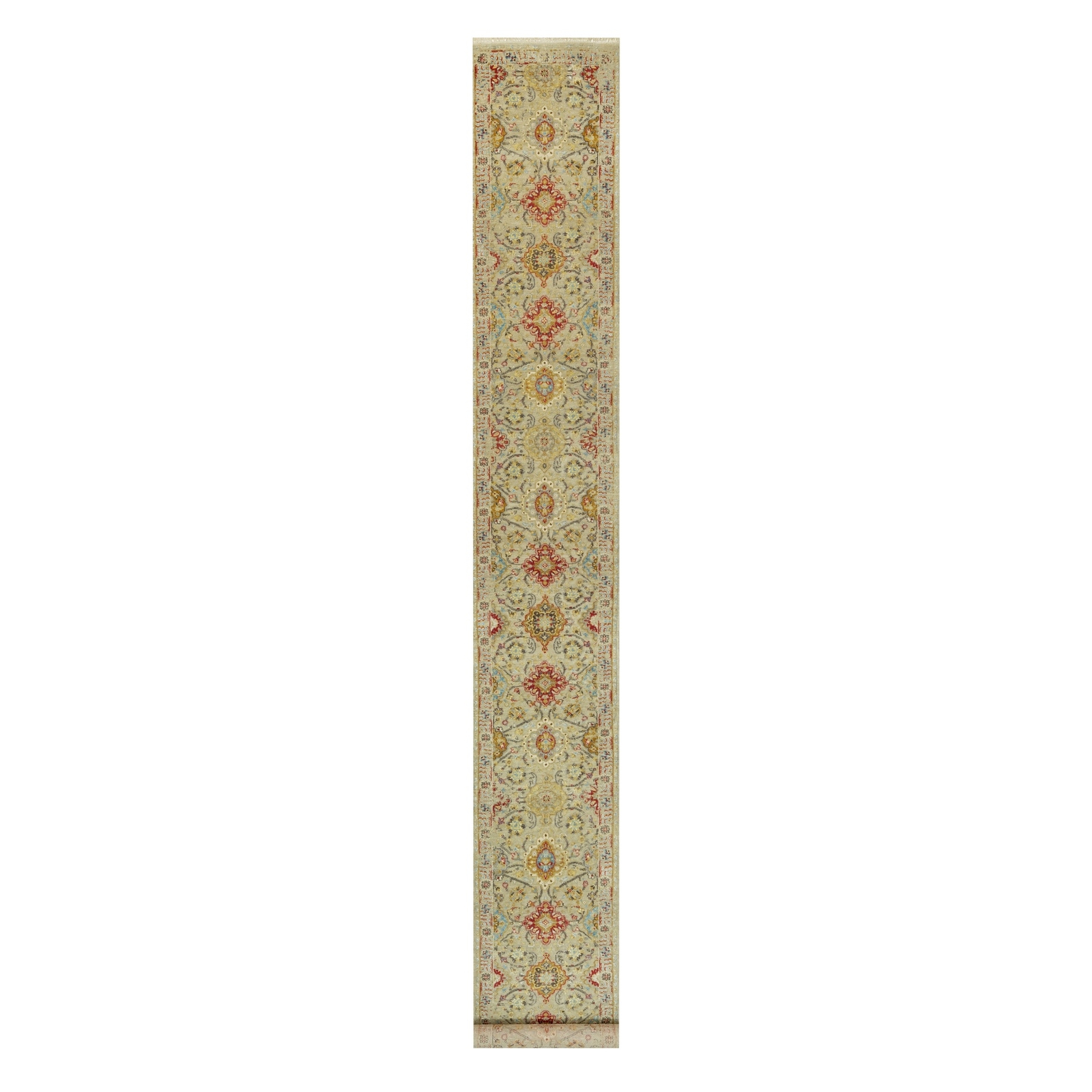 2’7″x19’10” Camel Wool and Silk Sunset Hand Knotted Runner Oriental Rug R90533