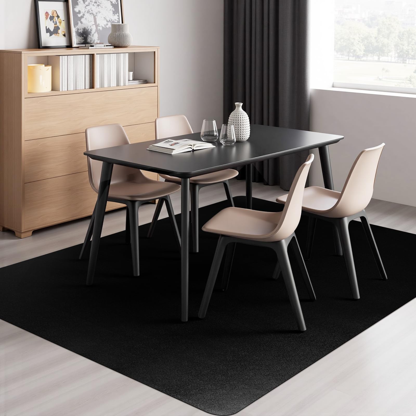 3×5 Black Area Mat Hard Floor PVC NonSlip Protector AntiScratch Dining