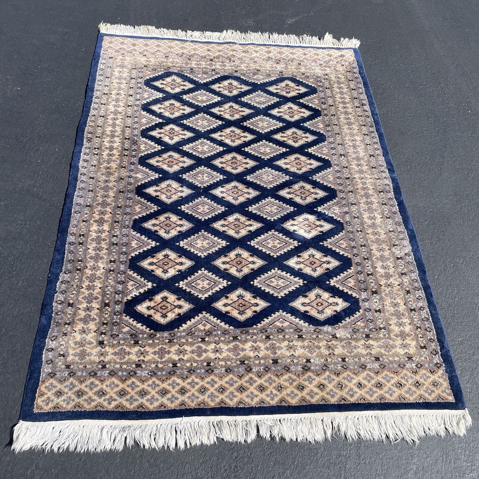 Vintage Bokhara Jaldar Area Rug 4’ x 6’ FT Hand-Knotted Geometric Silk / Wool