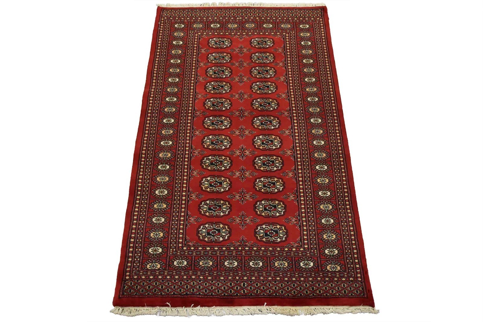 Bokhara Rug 3’2” x 5’2” Red Wool Tribal Hand-Knotted Oriental Carpet