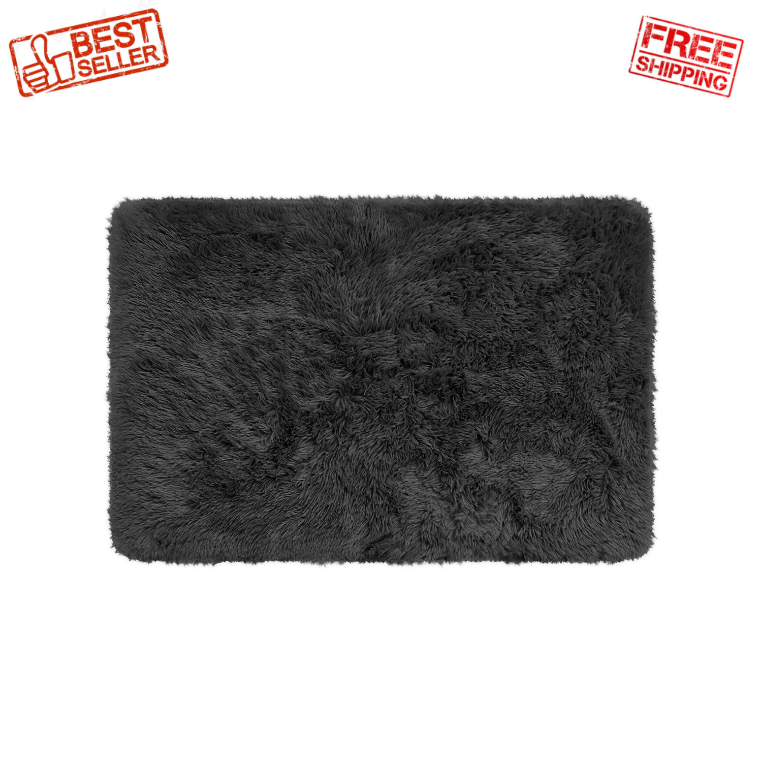 Mainstays Solid Black Fluffy Shag Faux Fur Area Rug, 36 in x 56 in
