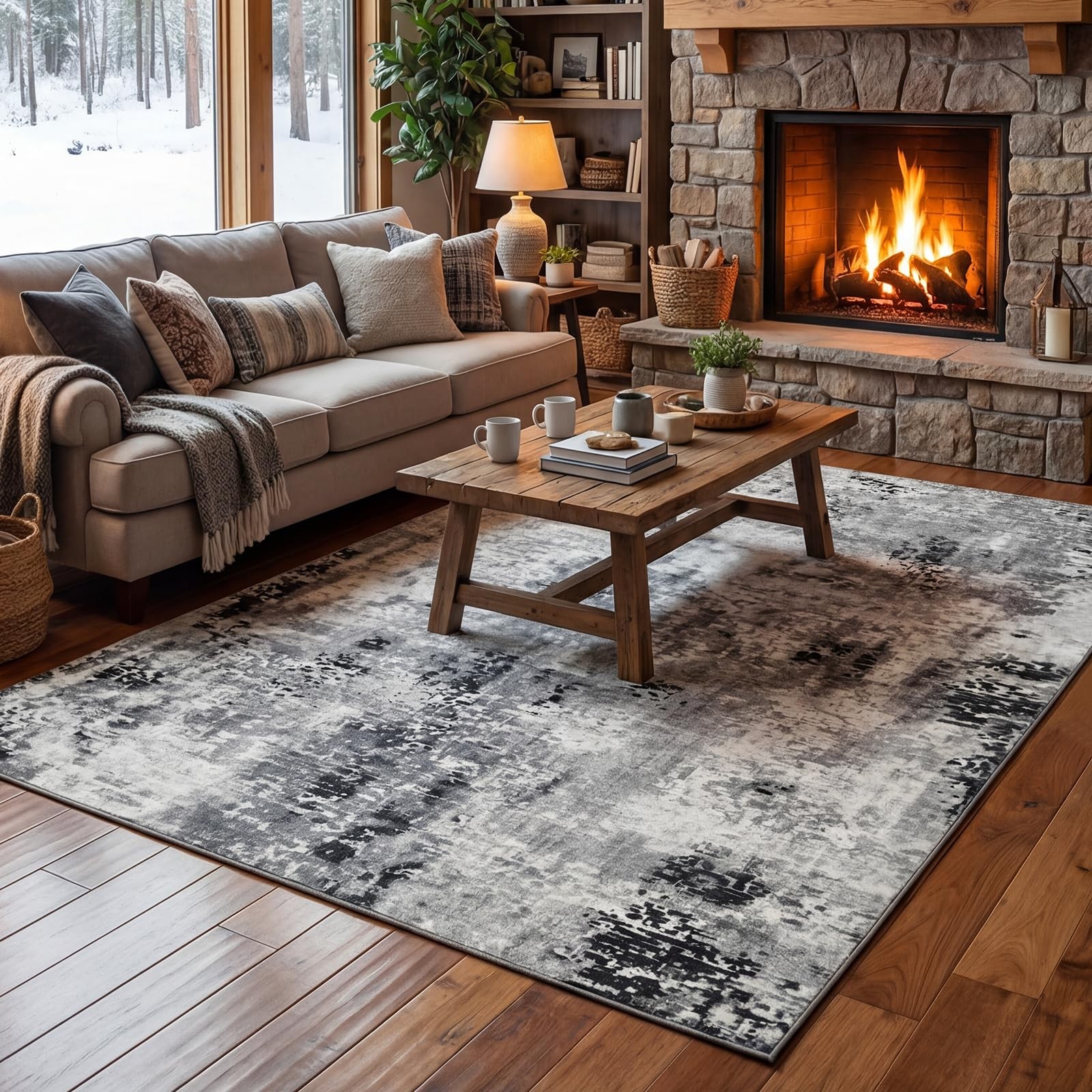 Merelax 6X9 Grey Area Rug For Living Room Large Gray Washable Boho Abstract