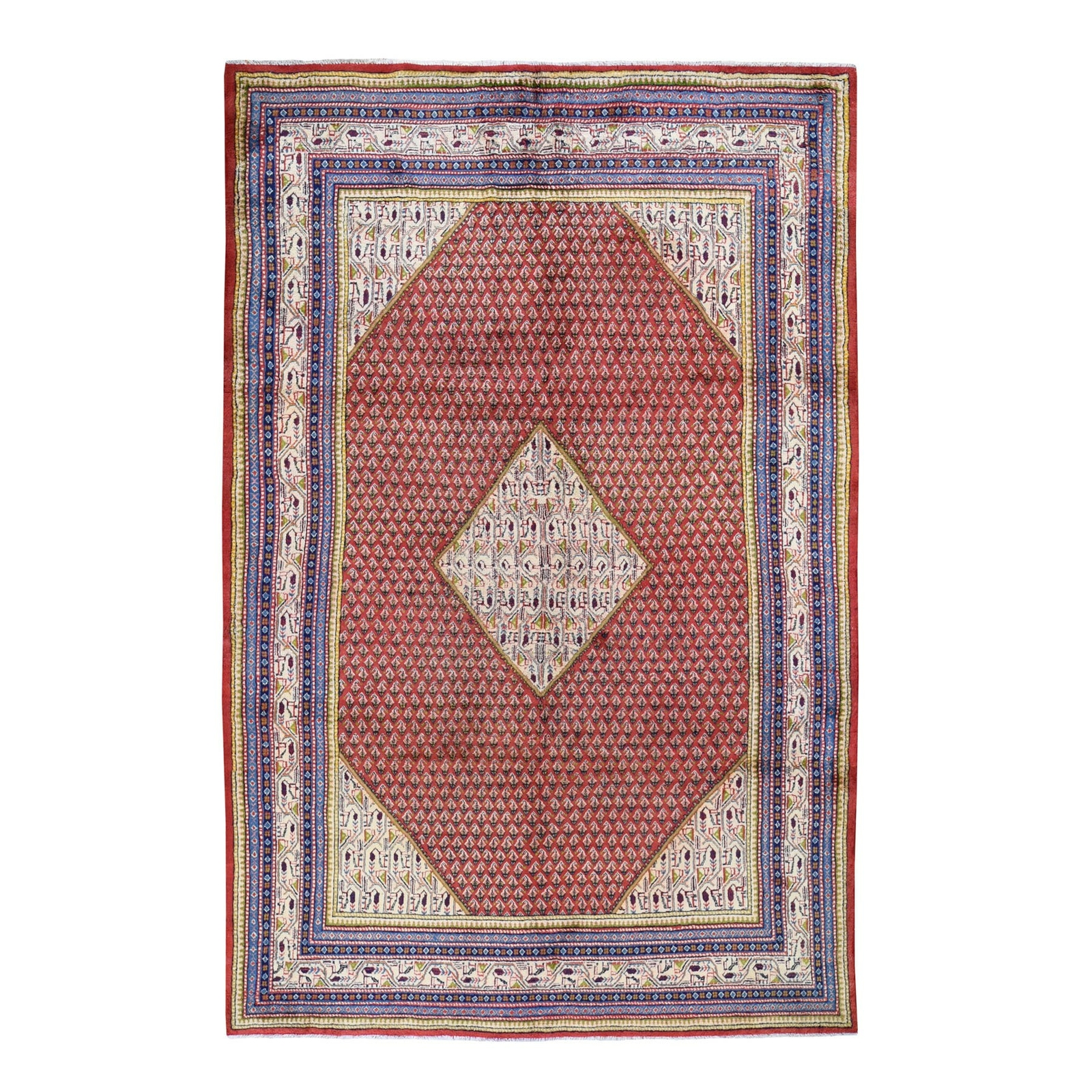 6’7″x10’2″ Red New Farsian Saroogh Mir Full Pile HandKnotted Oriental Rug R47424