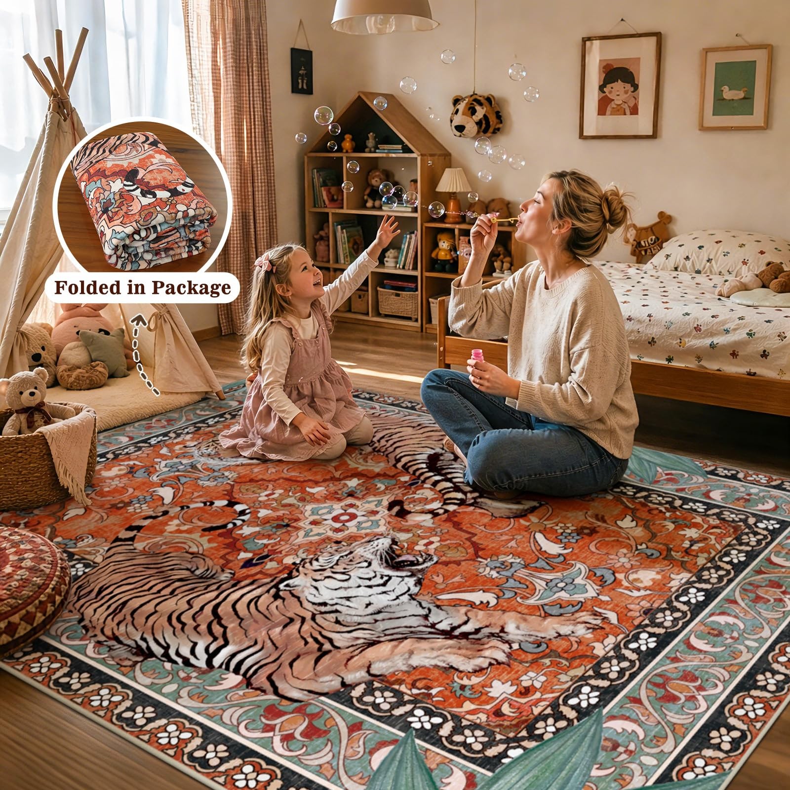 6x9Ft Tiger Washable Area Rugs for Living Room, Boho Jungle Bedroom Rugs, Sof…