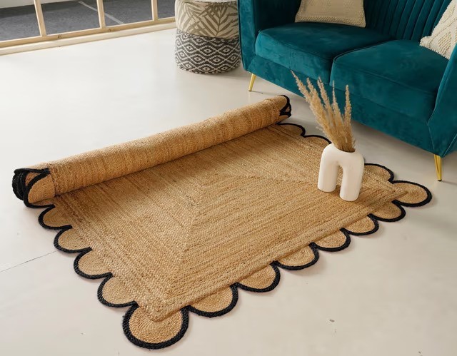 Handmade natural jute area rug flatweave eco friendly living room modern carpet