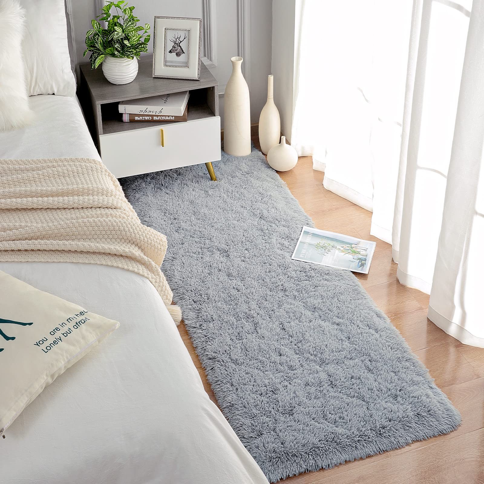 Soft Shag Runner Rug 2×6 Feet Plush Fluffy Non Shedding Area Carpet Grey