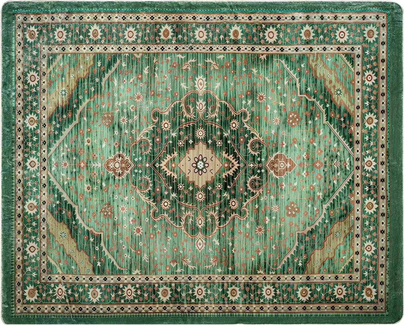 Vintage Green Area Rug, Soft Plush, Machine Washable, Anti-Slip, 160x200CM