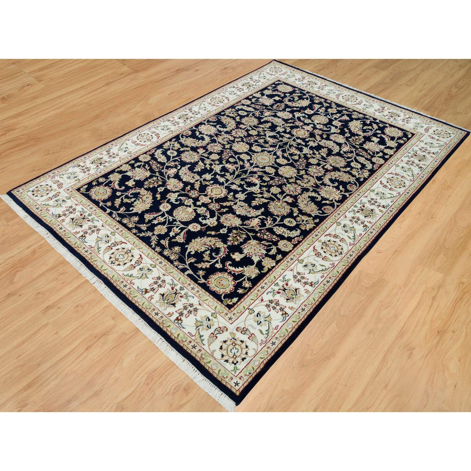 6’1″ x 9’1″ Graphite Blue Hand Knotted Nain Design 250 KPSI Pure Wool Rug R90311