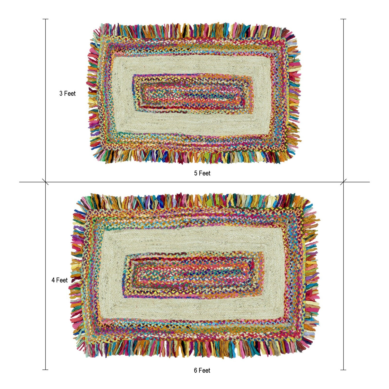 Bohemian Area Rug Colorful Chindi Jute Rug Hand Braided Living Room Floor Carpet