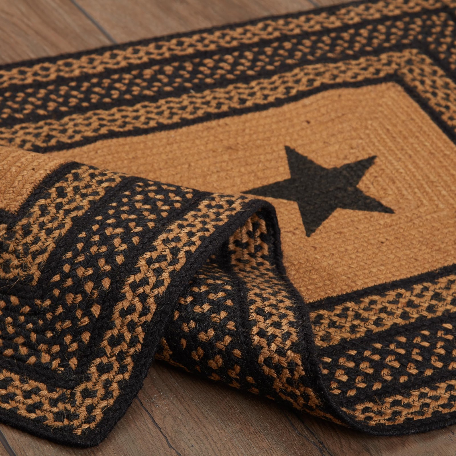 Farmhouse Primitive Jute Accent Rectangle Rug Stencil Stars w/Floor Pad 27×48