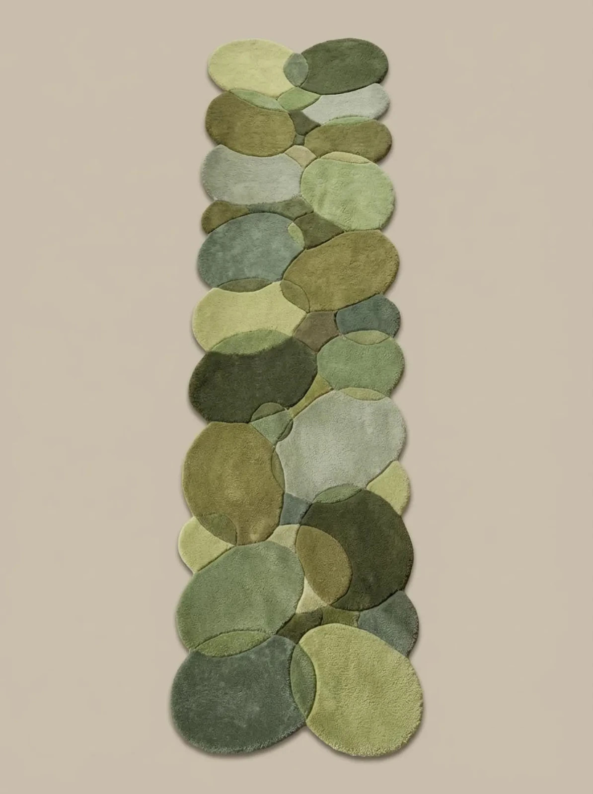 Hand Tufted Moss Green Pebble Runner Rug Organic Wool Hallway Rug