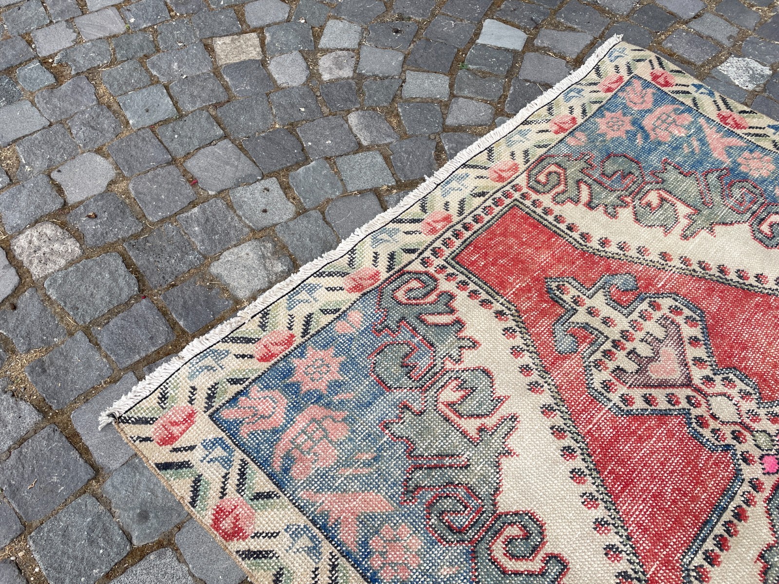 Bohemian Area Rug Handmade Wool Rug Turkish Vintage Traditional Rug 4,2 x 6,9 ft
