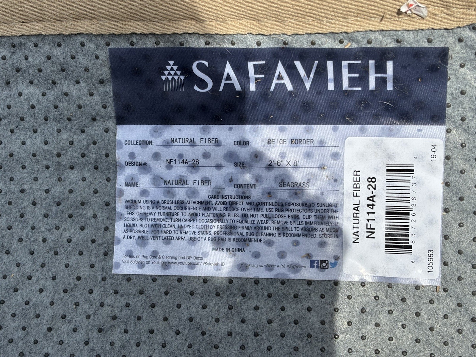 Safavieh Natural Fiber Runner Brand New 2’6 x 8’ NF114A-28