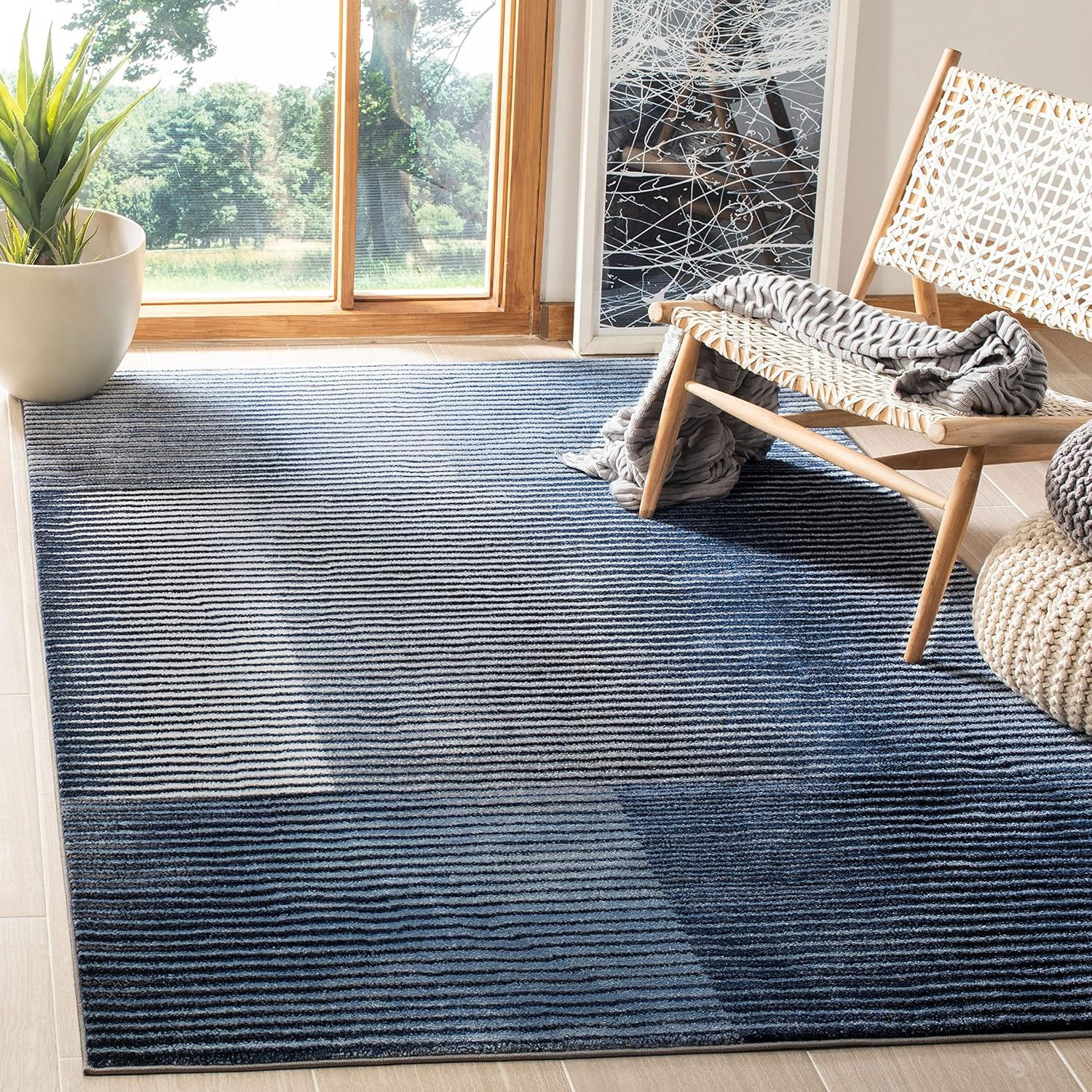 Modern 6’7″ x 9′ Blue/Navy Area Rug from Galaxy Collection