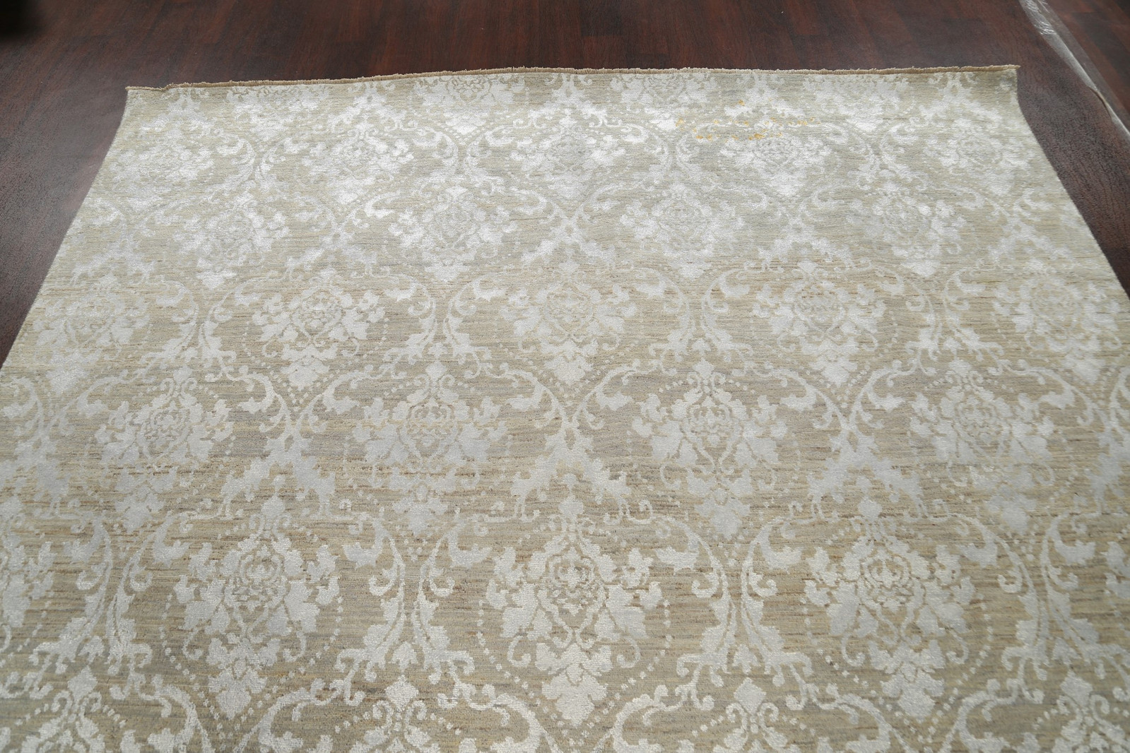 100% Vegetable Dye Abstract Rug 8×11 Ft Handmade Grey / Silver Wool & Silk Rug