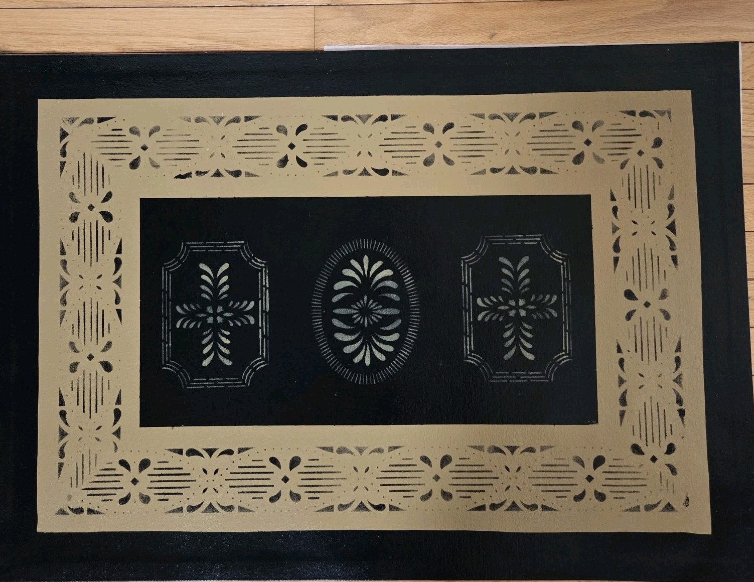 Hand Painted Canvas Rug Primative Early American Colonial Williamsburg 36x25in