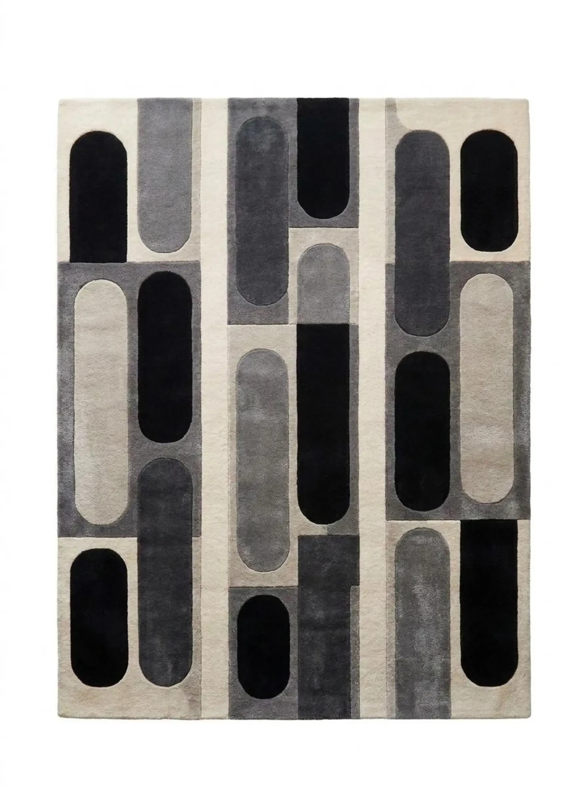 Modern Geometric Wool Rug, Black Gray Cream Area Rug, Abstract Arch Pattern Rug,