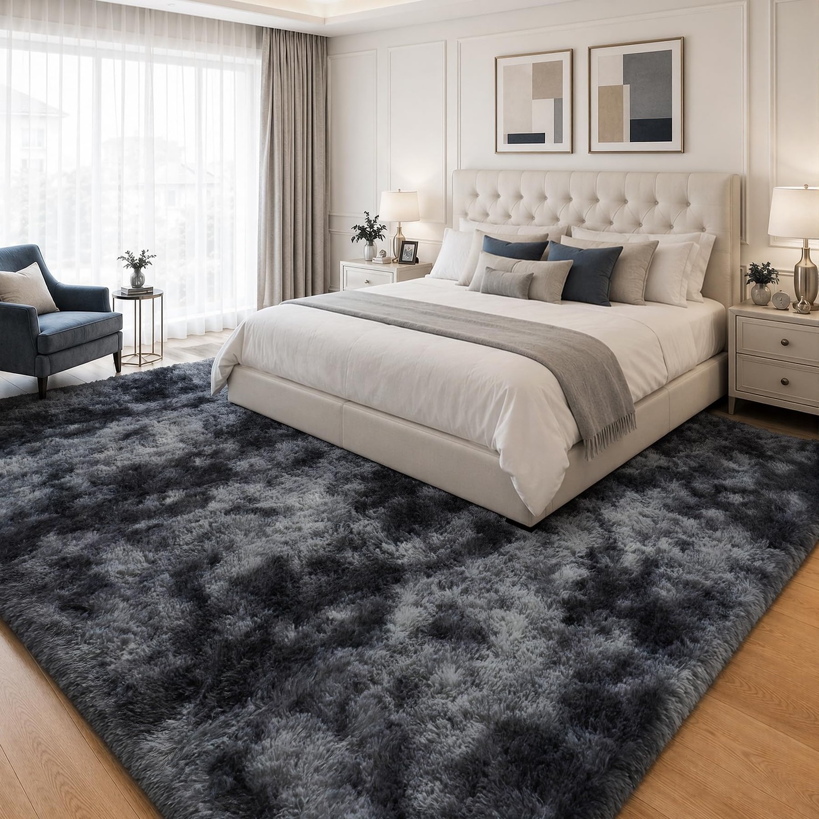 8×10 Area Rugs for Living Room 8′ x 10′ (Rectangular), Tie-dyed Dark Grey