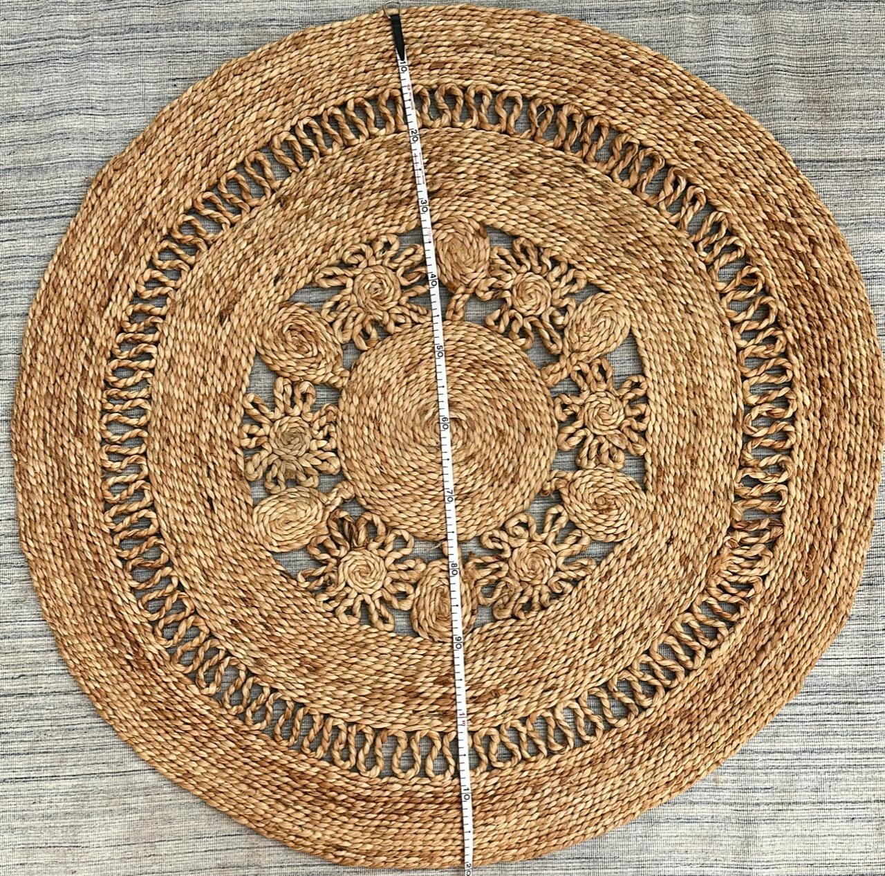 Handwoven Natural Jute Round with Floral Design – 50 cm