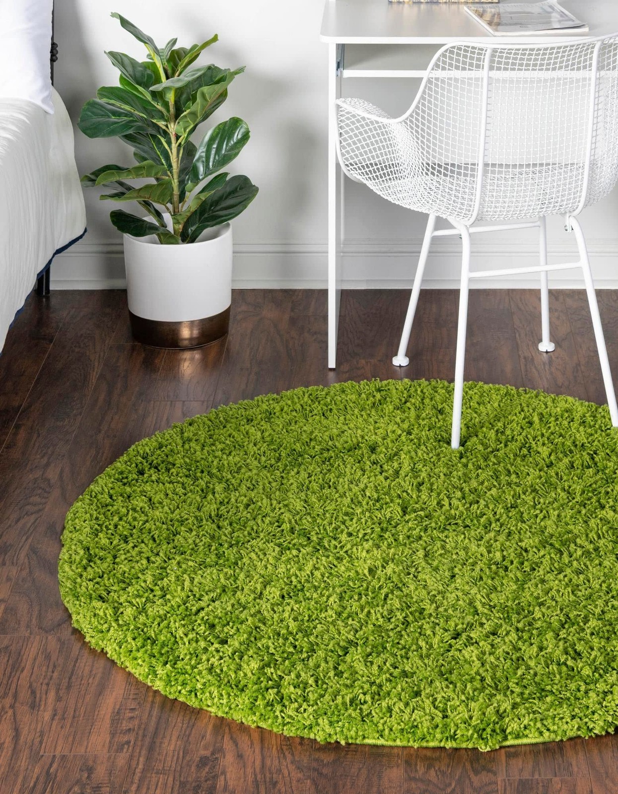 Grass Green Round Shag Rug Soft Cozy Solo Solid Collection for Home Decor