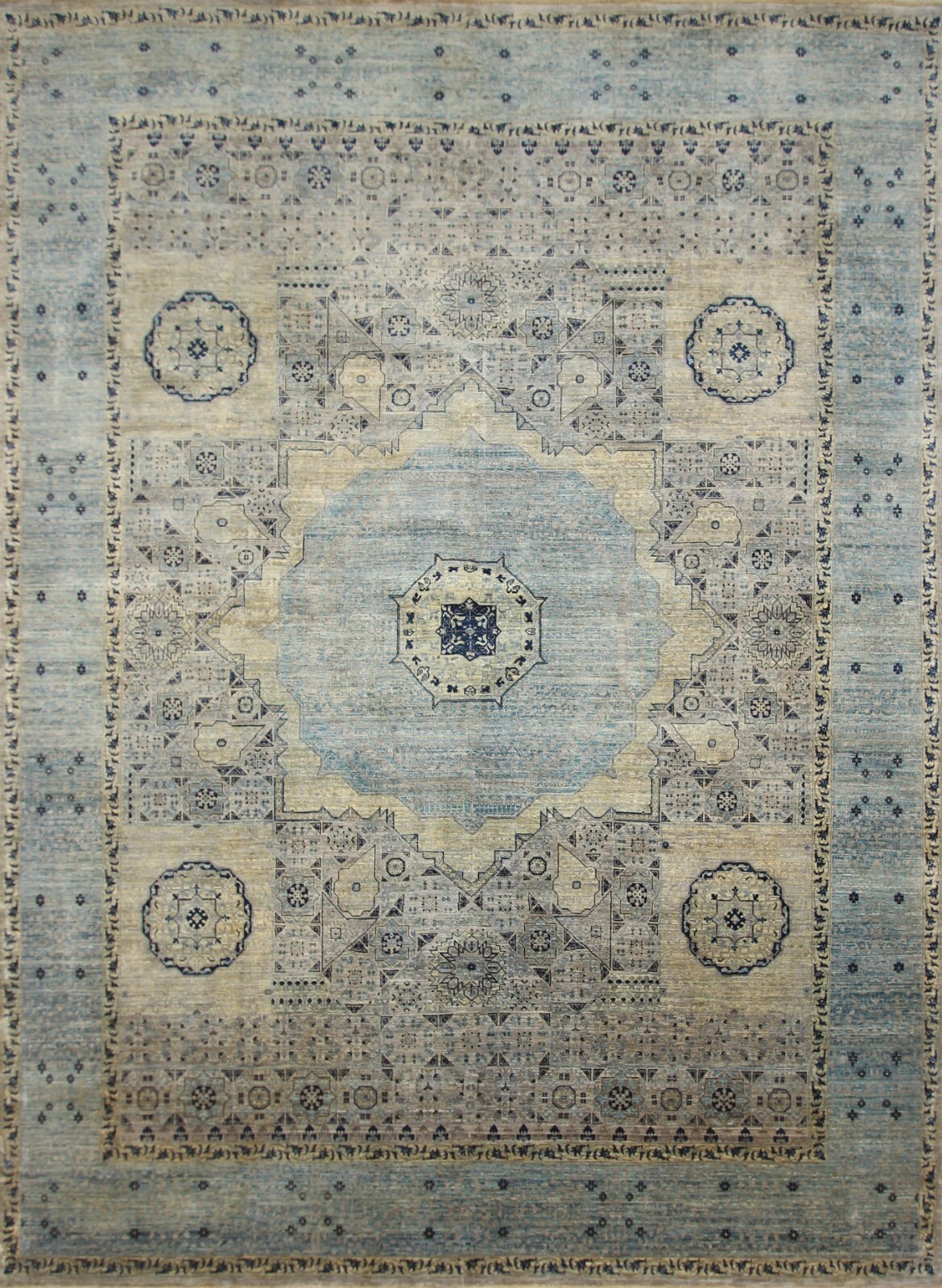 9×12 Gray Blue Mamluk Fine Hand Knotted Turkish Medallion Area Rug