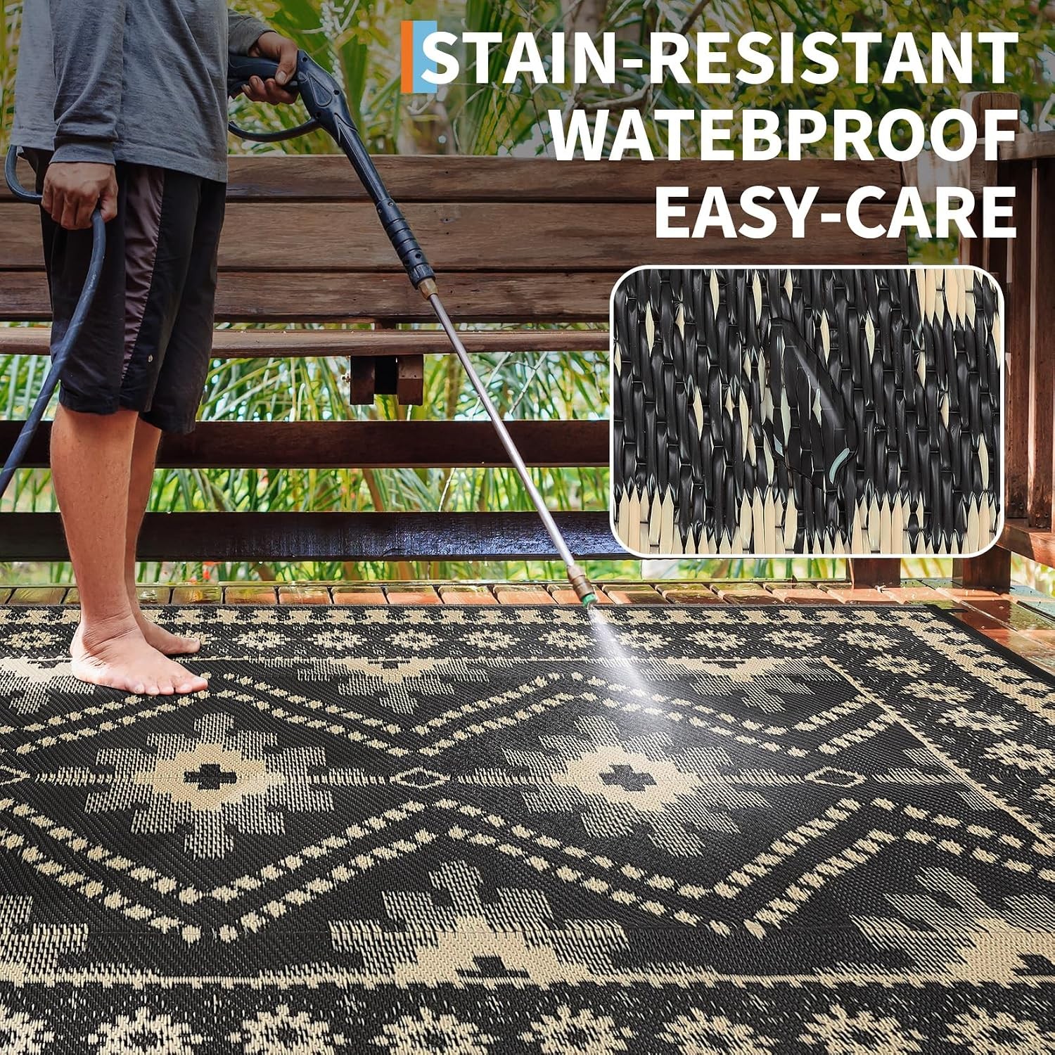Outdoor Rug Waterproof for Patio, 8×10/9×12/9×18′ Reversible Plastic Straw Rug