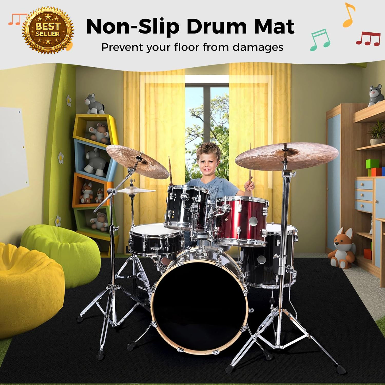 Drum Rug, 6X5Ft Drum Mat, Drum Carpet with Non-Slip Grip Bottom, Soundproof Musi
