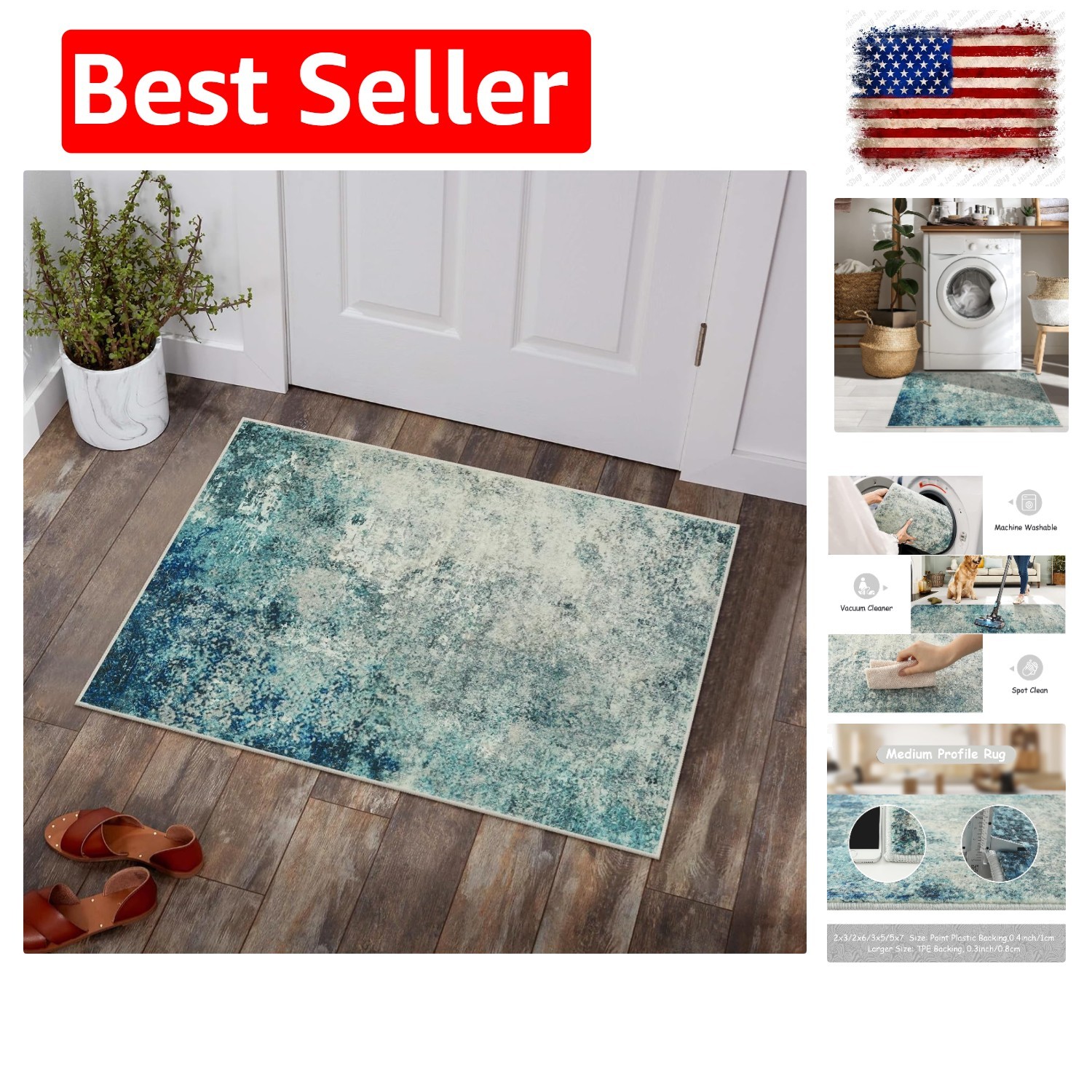 Modern Abstract Area Rug – Small 2×3 Washable Entryway Rugs Non-Slip Low Pile…