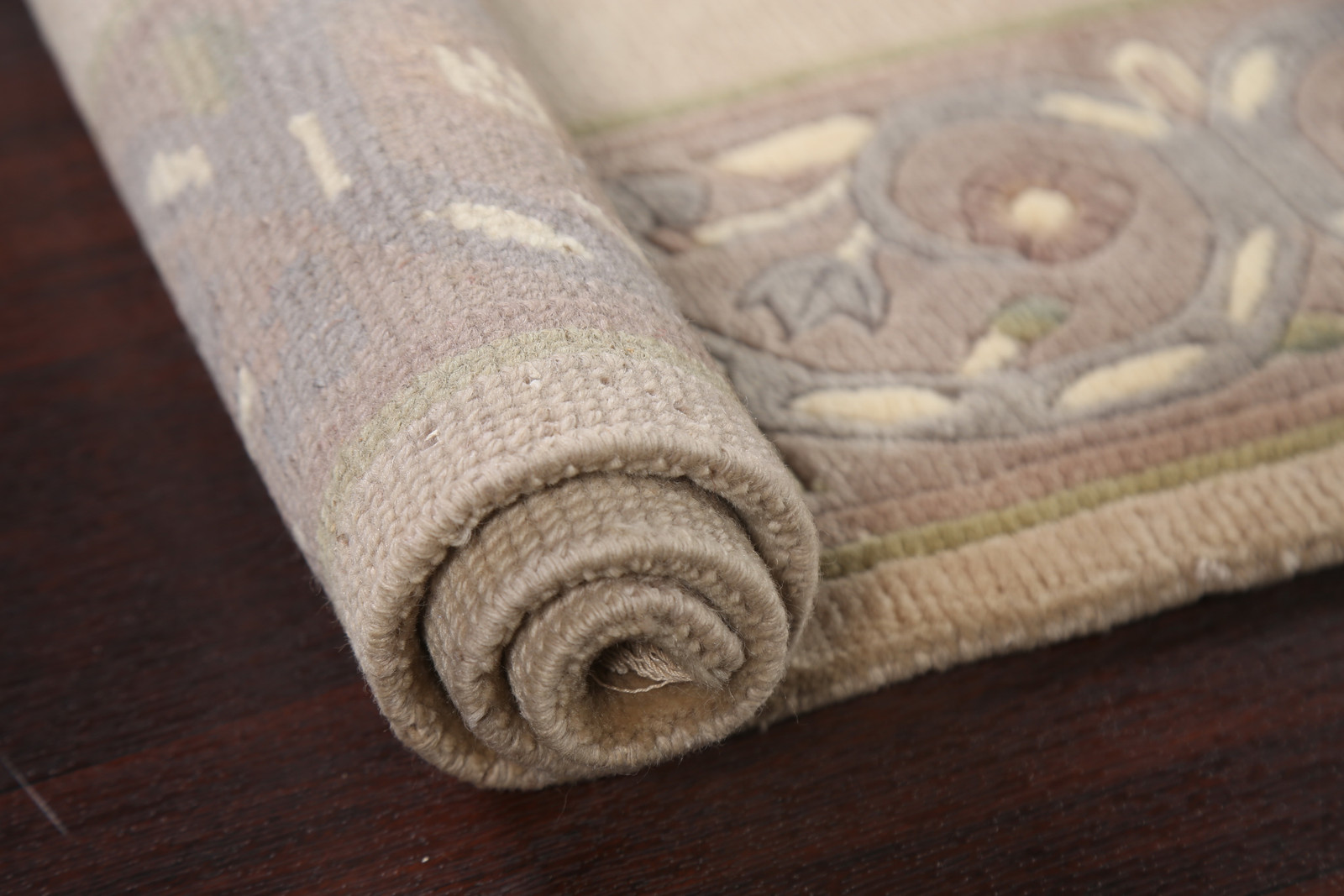 Handmade Solid Nepalese Area Rug 4×5 Ft Beige Wool Carpet Oriental Bordered Rug