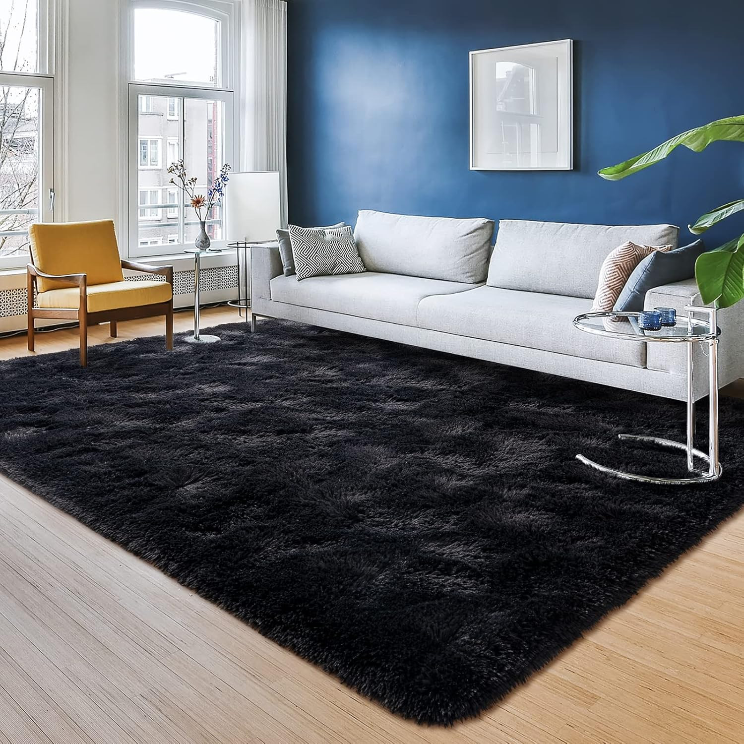 Fluffy Runner Rug for Bedroom Living Room, 2X6 Feet Dark Purple Shag Area Rugs,