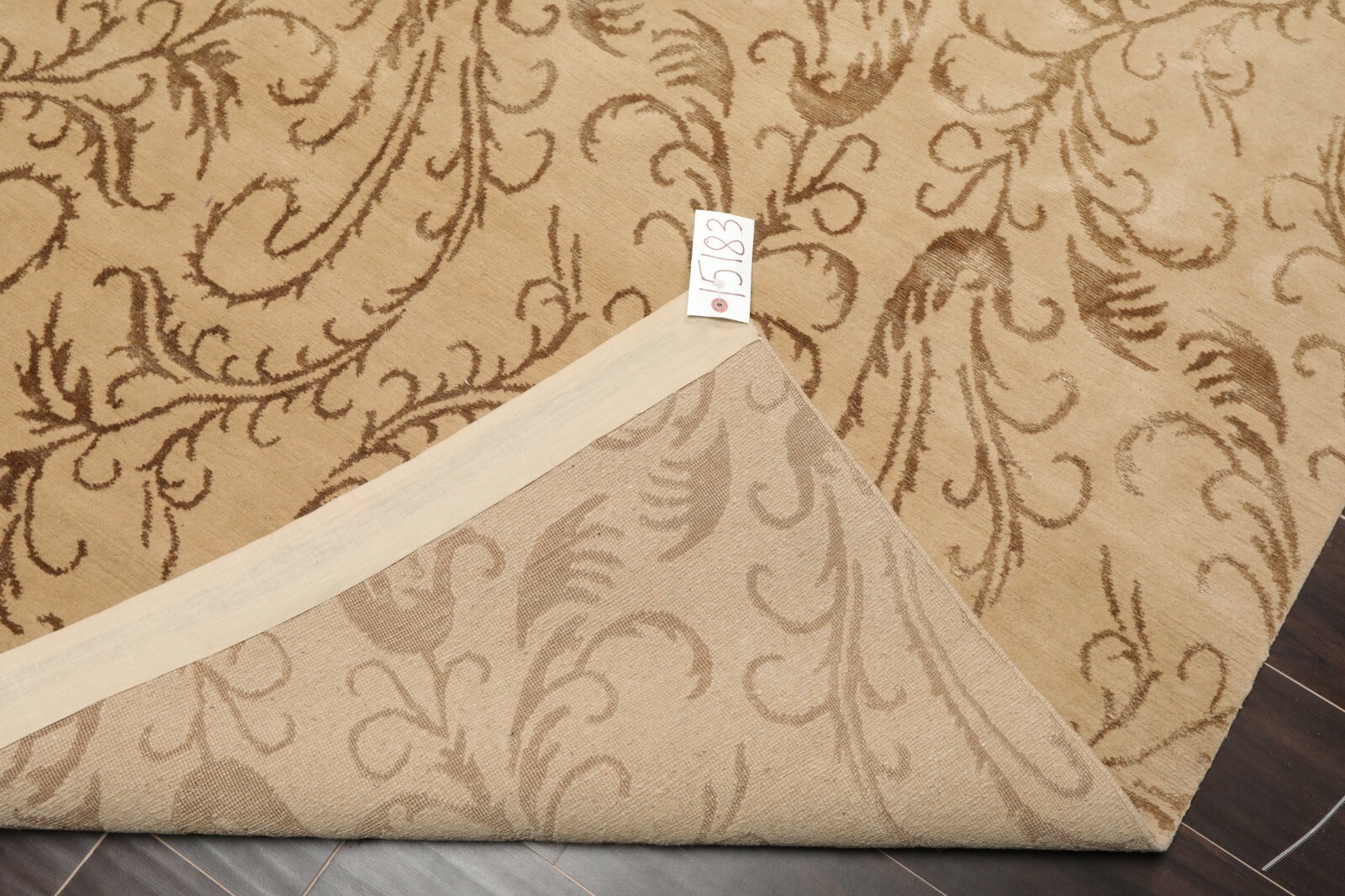 6′ x 8’8” Hand Knotted Tibetan Wool and Silk Botanical Area Rug Beige Tan